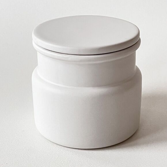 Pottery Barn Ceramic Bathroom Canister Jar with Lid Matte White 4" Tall 2 Avail. - Picture 1 of 11